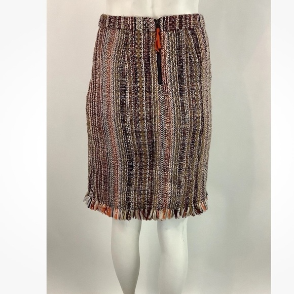 Anthropologie Sz 2 Tweed Fringe Hem Pencil Skirt Multicolor Cotton Acrylic - Picture 6 of 9